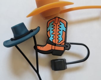 Country Western straw topper SET (10mm-Fat straw compatible) Cowboy Boots-Hat