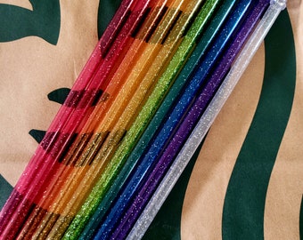 11" hard plastic glitter straws in standard width