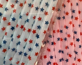 Paquete de 10 pajitas rojas, blancas y azules que cambian de color, ¡estilo grueso!