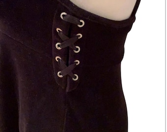 ViNTAGE Juicy Couture Black Label-Crushed Velvet-Lace up side-Strappy Criss cross back-Skater Dress-Halloween costume-Womens Large-Y2K ViNTAGE Juicy Couture Black Label-Crushed Velvet-Lace up side-Strappy Criss cross back-Skater Dress-Halloween costume-Womens Large-Y2K