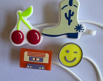 Fat straw toppers! 10mm Cowboy Boot/Cherries/Smiley-Pick your topper!