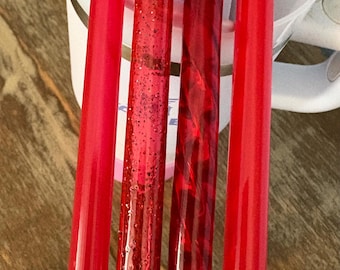 Słomki 12” 10 mm CZERWONE „GRUBE” – wygląd szkła wirowego – pełne i brokatowe – wybierz swoją słomkę