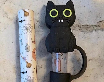 Halloween fat style straws-Black CAT topper