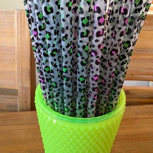 Lime green or hot pink cheetah print straws-10.25”