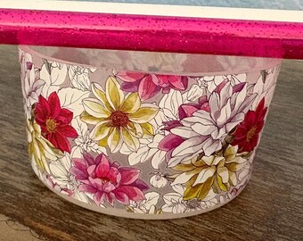 30/35/40oz Tumbler BOOT-Fuchsia-Floral print-Opaque white & Hot pink glitter straw set-12” 10mm