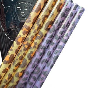 Canudo de copo grande de 9” 16/20/25oz - ROXO/Marrom Chita/Estampa de leopardo - CONJUNTO de 6 canudos