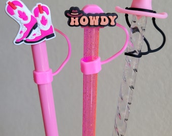 Country-Western straw toppers-Pink cowgirl hat-Howdy-Red Bandana-Pick your topper