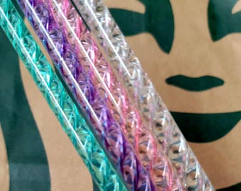 PiNK/Aqua/Clear/Purple shiny glass “look” plastic straws-10.25” or 12”