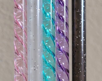 Aqua Blue/Clear/Black Glitter straws-Pick standard diameter or FAT style! 12”