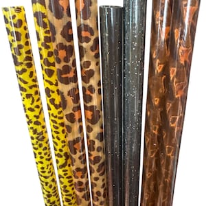 Brown leopard print & black glitter reusable tumbler straws-pick your style!