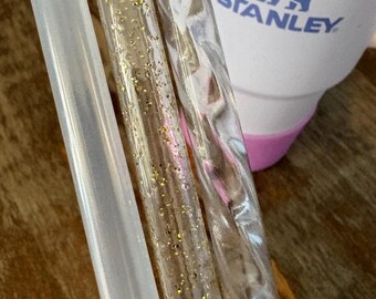 Pajitas transparentes "gruesas" de 12" y 10 mm con efecto de remolino en el cristal y purpurina dorada. Elige tu pajita.