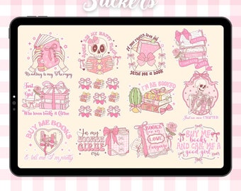 Coquette Digital Stickers - Coquette Girl Png Sticker Bundle - Pink Goodnotes Stickers -Aesthetic Ipad Stickers - Bookworm Digital Stickers