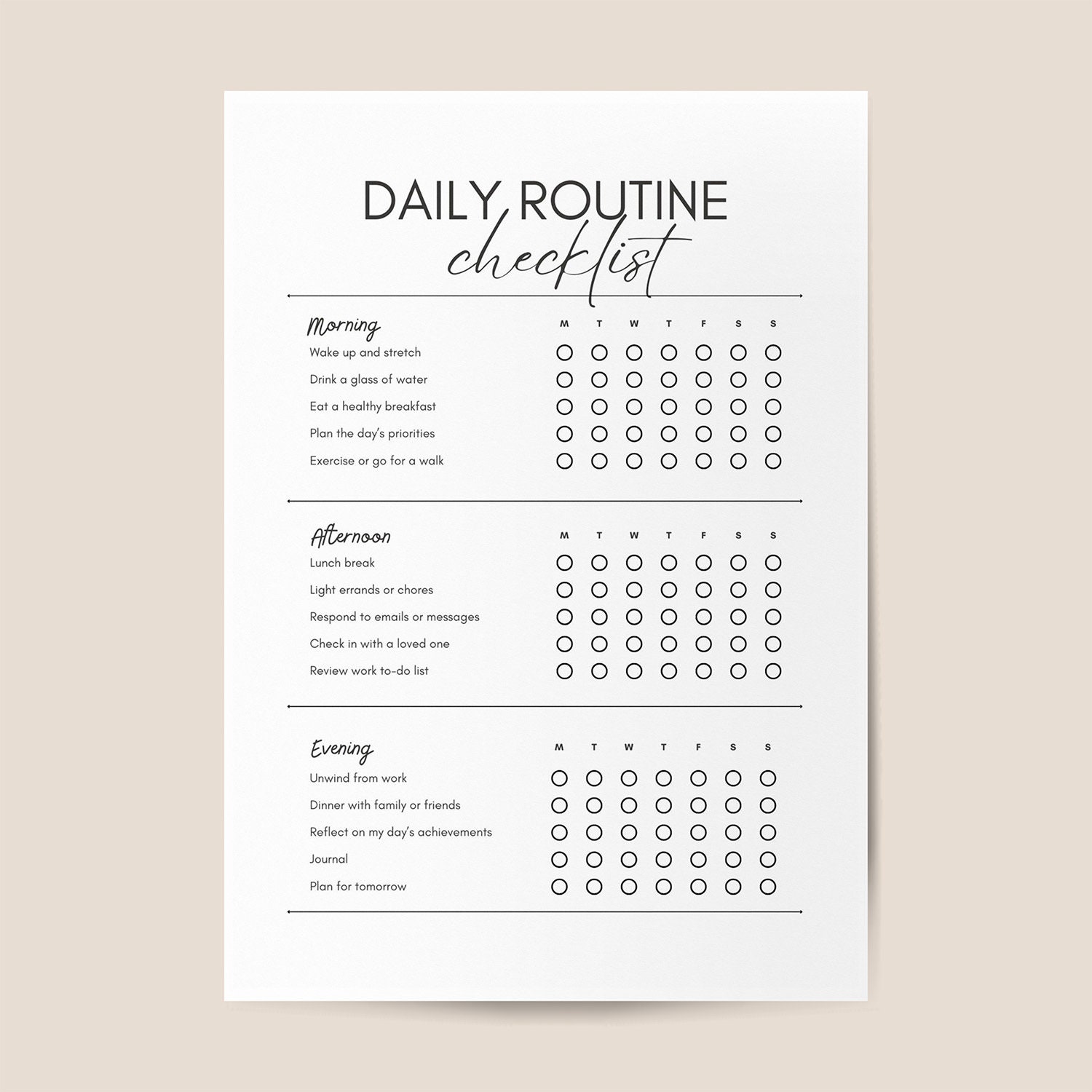 Daily Routine Checklist, Editable & Printable Schedule, Customizable ...