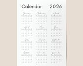 2026 Minimalist One-Page Calendar, Printable Year-at-a-Glance Planner, Instant Download A4/Letter Size, Organize Your Year with Style