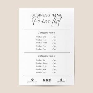 Price List Template for Market Stalls & Small Business, Minimalist Template, Editable in Canva, Price Guide, Pricing Flyer