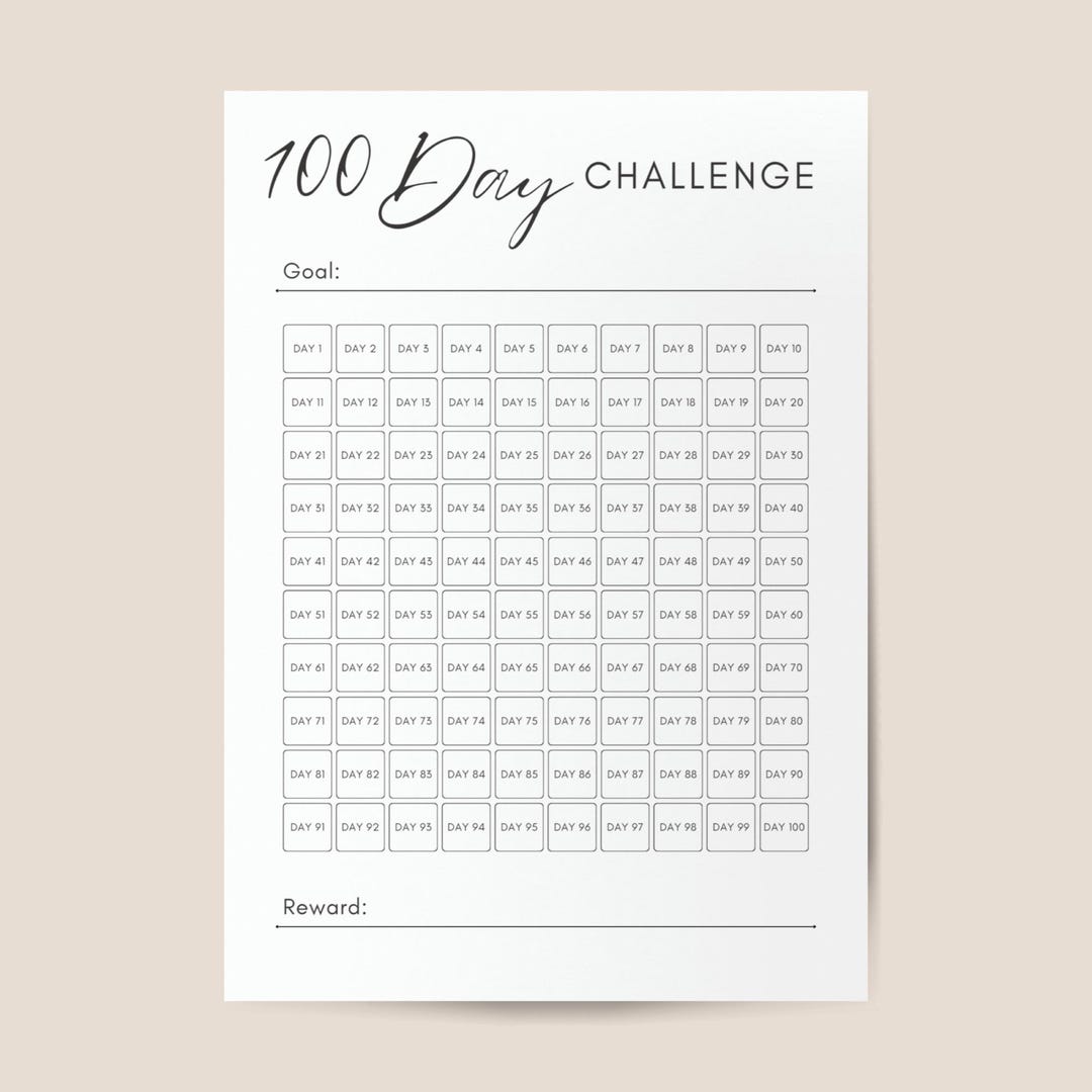 100 Day Chart.pdf 100 Day Challenge, Habit Tracker, Goal Setting, Progress Planner ...