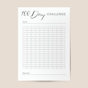 100 Day Challenge, Habit Tracker, Goal Setting, Progress Planner, Printable & Fillable PDF, Instant Download, List Tracking, One Hundred Day