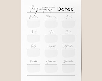 Important Dates Tracker: Printable Birthday & Anniversary Calendar (Digital Download)