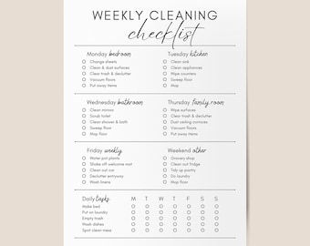 Weekly Cleaning Checklist Editable, Printable Cleaning Plan, Cleaning Schedule Print, To Do List, Customizable Cleaning Planner