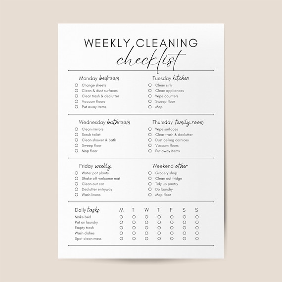 Weekly Cleaning Checklist Editable, Printable Cleaning Plan, Cleaning Schedule Print, To Do List, Customizable Cleaning Planner