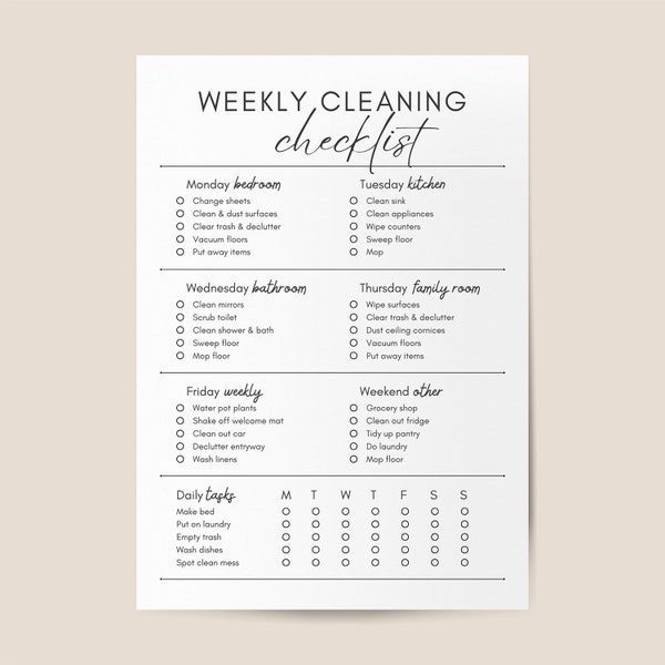 Weekly Cleaning Checklist Editable, Printable Cleaning Plan, Cleaning Schedule Print, To Do List, Customizable Cleaning Planner