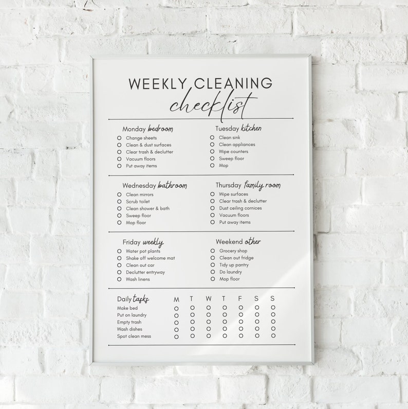 Weekly Cleaning Checklist Editable Printable Cleaning Plan Etsy