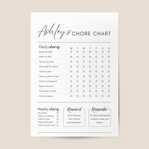Kids Weekly Chore Chart, Editable Chores Template, To-Do List Print, Customizable Canva House Chore List, Printable Responsibility Calendar