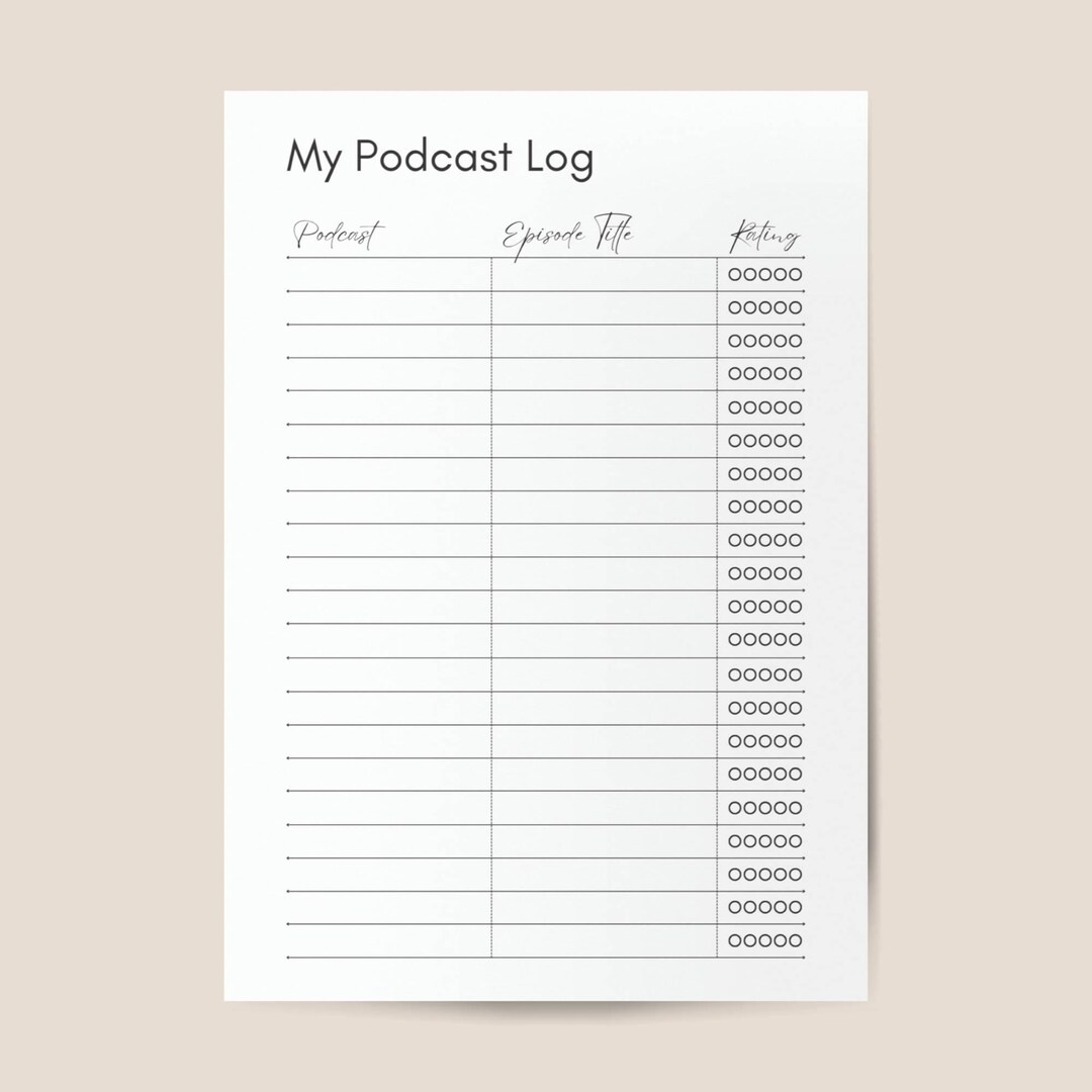 Podcast Log Printable: Episode Tracker & Journal (digital Download) - Etsy