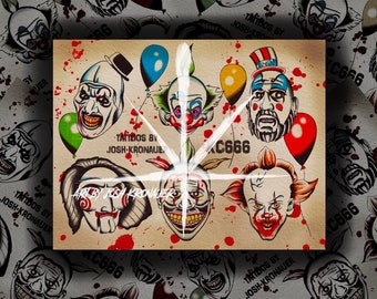 Killer Clowns Tattoo Flash Sheet