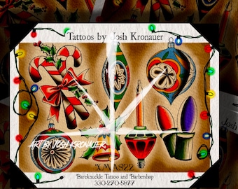Christmas Classic Tattoo Flash Sheet