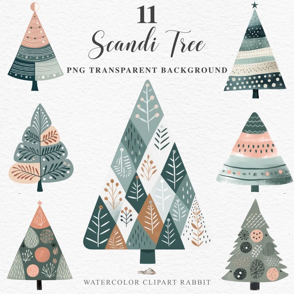 Scandinavian Tree Christmas Scandi Boho PNG Pastel Xmas Interior Decoration Clipart Bundles Winter Decor Junk Journal  Images Scrapbooking