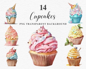 Watercolor Cupcake Clipart | Baking Clipart | Invitation Card | Birthday Clipart | Sublimation Designs | Digital Download | Food Clipart