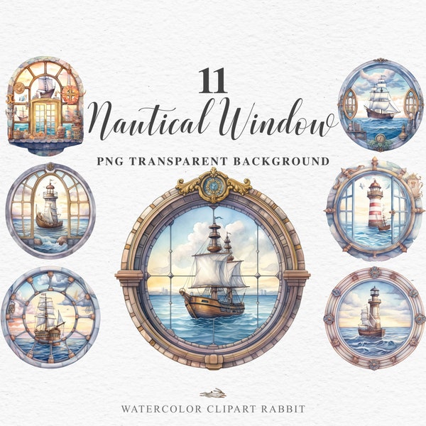 Nautical Window PNG | Nursery Wall Art | Digital Paper Craft | Digital Download | Nautical Clipart | Sea View Clipart | Boat Clipart