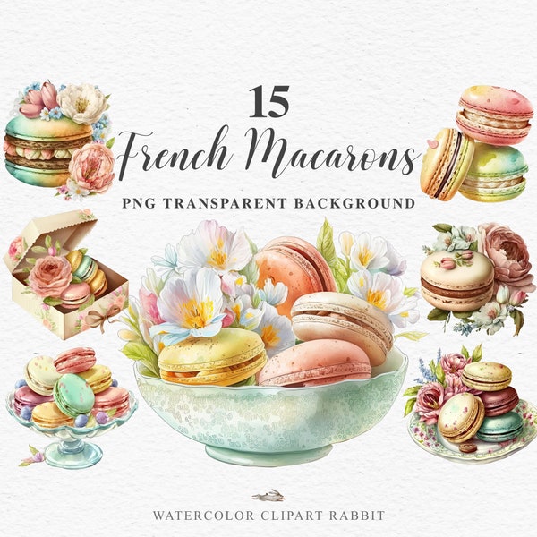 Clipart Macarons Français aquarelle | Macarons PNG | Clipart Kawaii pour les conceptions de sublimation | Clipart de nourriture | Clipart Dessert | Clipart Boulangerie