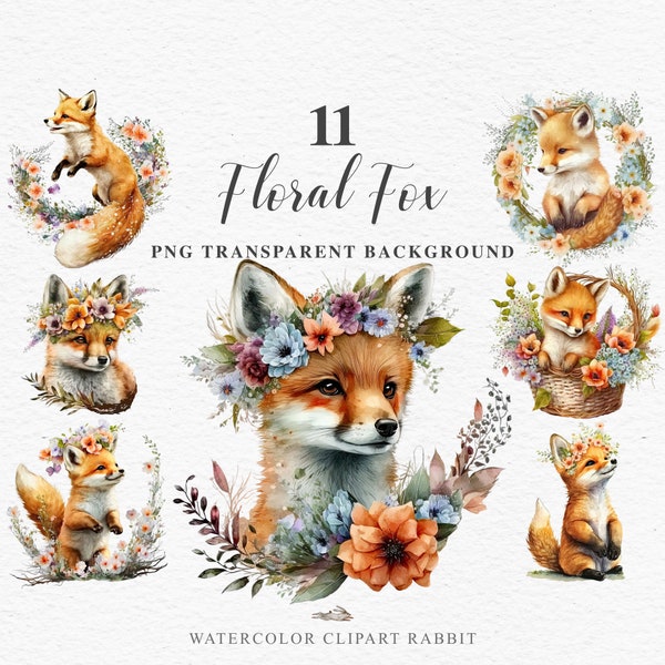 Watercolor Fox Clipart |  Watercolor Fairy Tales Fox PNG | Sublimation Scrapbooking Nursery Art Designs | Children's Book Illustration