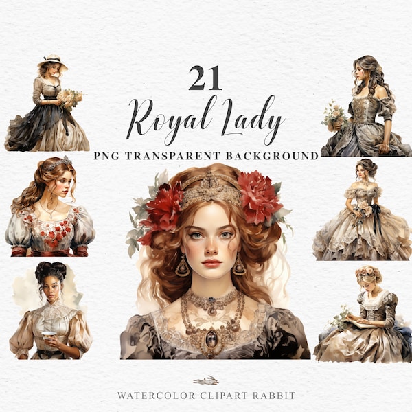 Victorian Lady Clipart Royal Vintage Women PNG Romantic Girl Watercolor Antique Slavic Girls Paper Craft Royal Cottage Core Ladies Clip Art