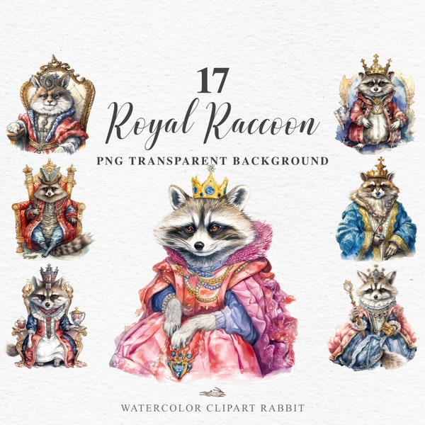 Watercolor Royal Raccoon Clipart | Children Book Image | Scrapbooking Art | Nursery Wall Art | Fairy Tales PNG | Magic Fantasy World