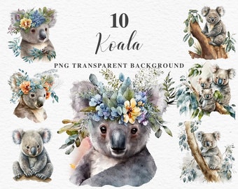 Floral Koala Clipart | Watercolor Baby Koala PNG | Sublimation Designs | Nursery Art  | Scrapbooking | Invitation Card | Jungle Animals PNG