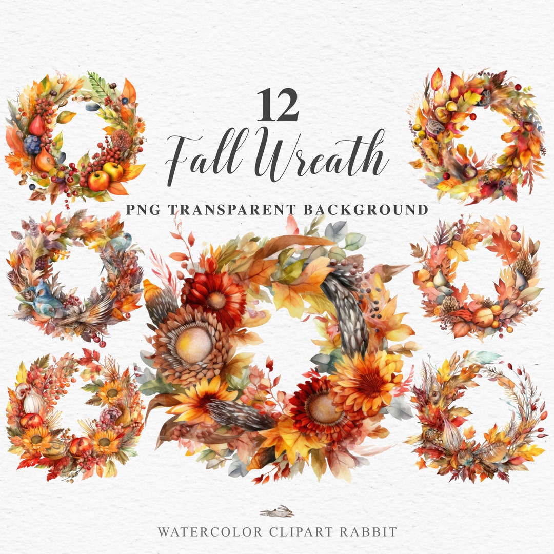 Fall Wreath PNG Watercolor Autumn Clipart Scrapbooking Art Collage ...