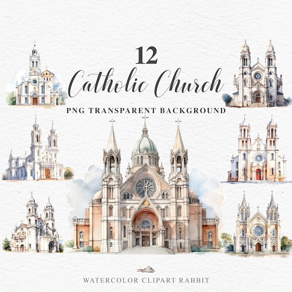Catholic Church Clipart | Wedding Clipart | Invitation Card | Watercolor Cathedral Clipart | Commercial License | Sublimation Designs