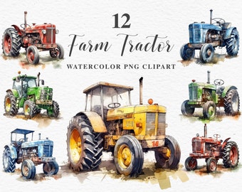 Farm Tractor Illustration | Farm Clipart | Watercolor Tractor PNG | Truck Clipart | Nursery Decor Red Green Yellow Blue Sublimation Designs