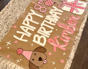 Hand Painted Dog Puppy Birthday Banner