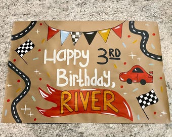 Hand Painted Cars Racing Birthday Banner