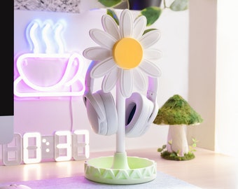 Daisy Flower Headphone Stand: Girly Gaming Desk Accessory