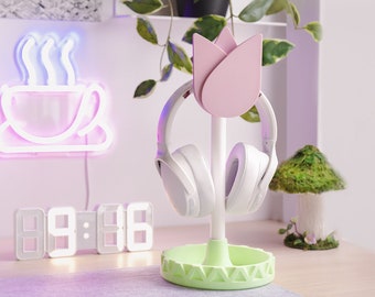 Tulip Headphone Stand: Girly Desk Organizer, Cozy Workspace Decor