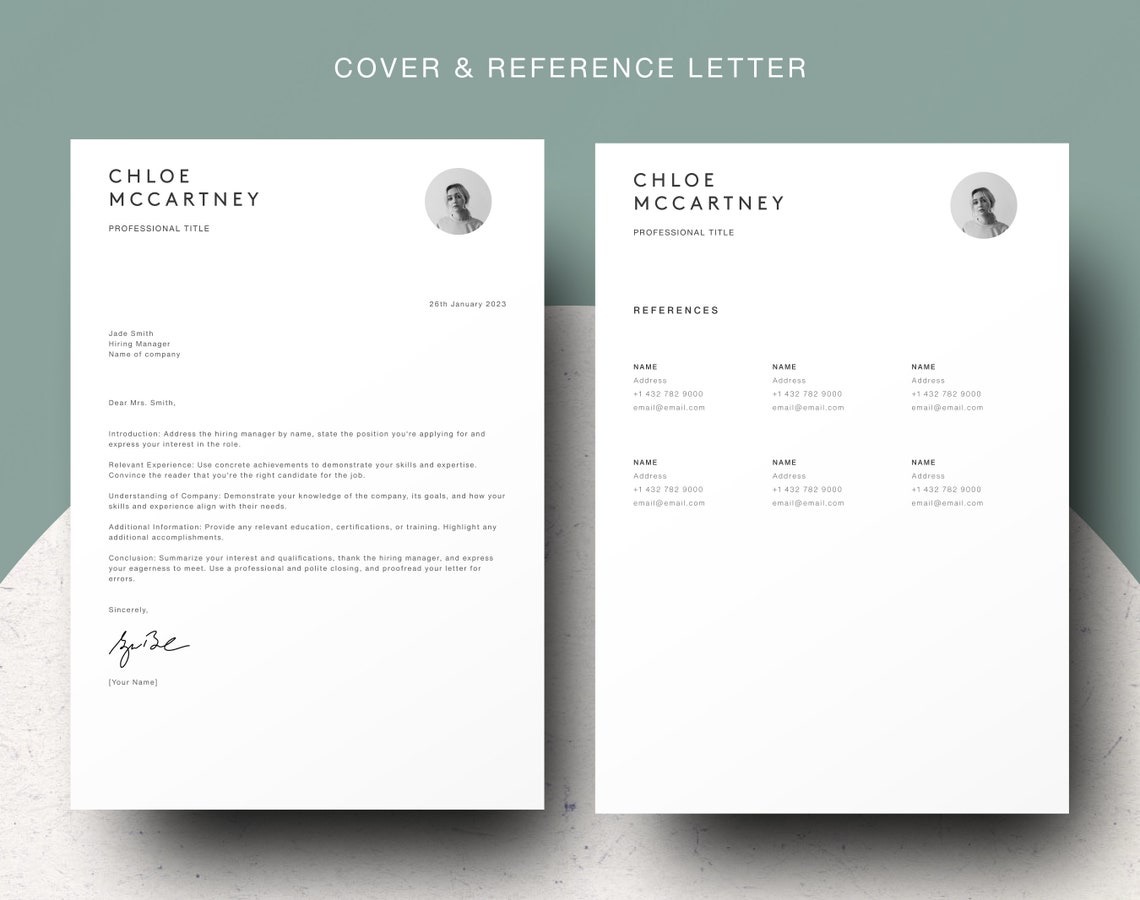 Clean Resume Template With Photo 4 Pages: CV Cover Letter References ...