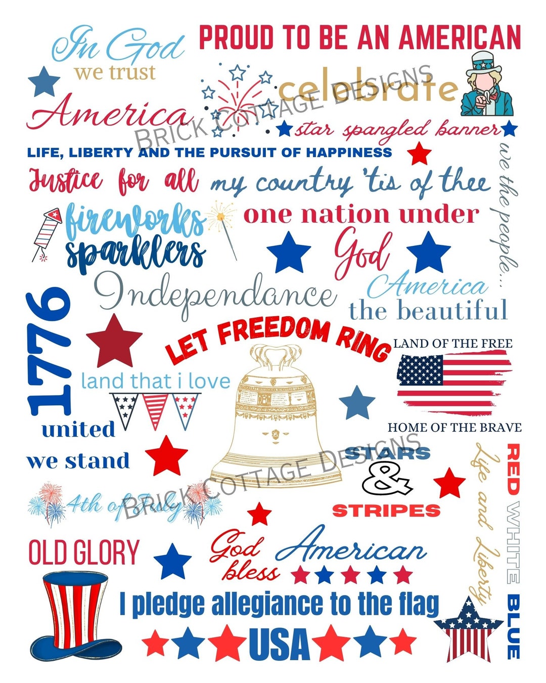 4th of July Subway Art, Clip Art, Printable, Digital Download - Etsy