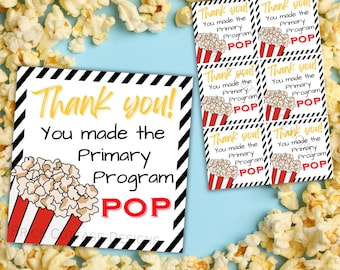 Primary Program Thank You Tags: Popcorn Design (Digital Download)