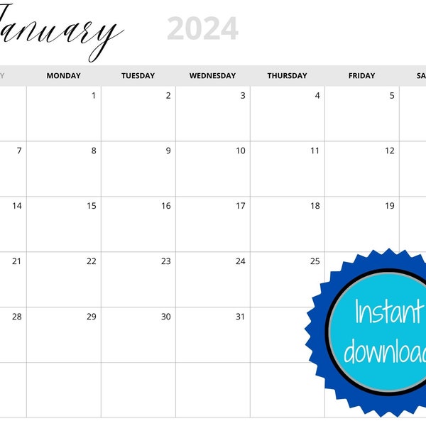 Minimalist Calendar 2024 Digital Etsy