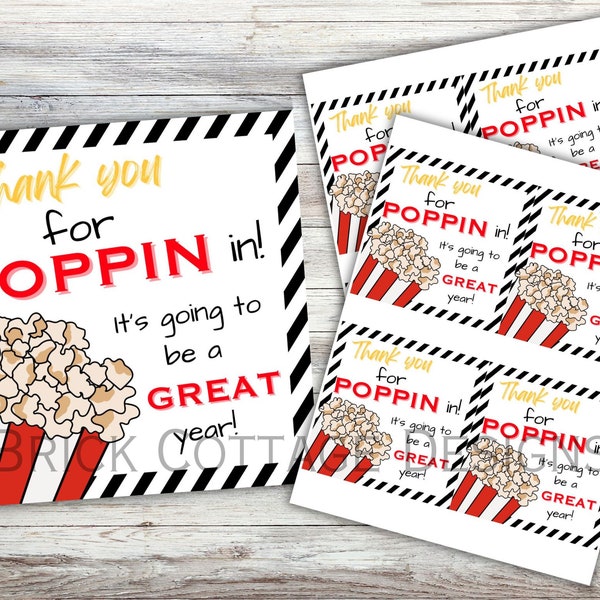 Thanks for POPPIN In Printable| Popcorn Meet the Teacher Treat Tag| Back to School Printable| Open House Teacher Gift for Students